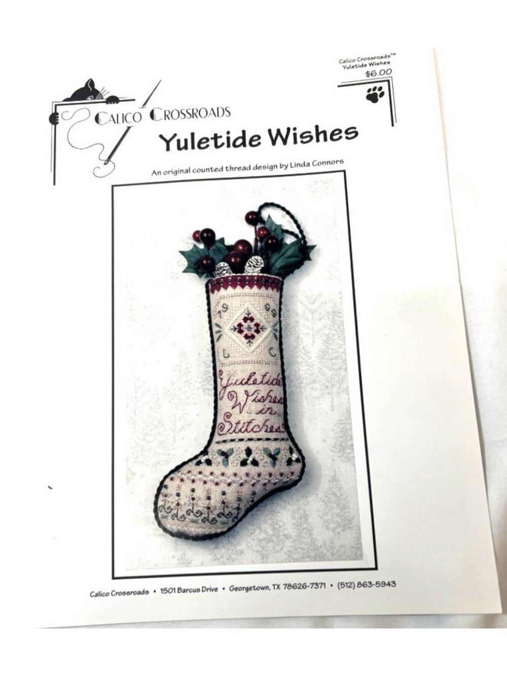 Calico Crossroads Yuletide Wishes Cross Stitch Pattern Stocking Pattern